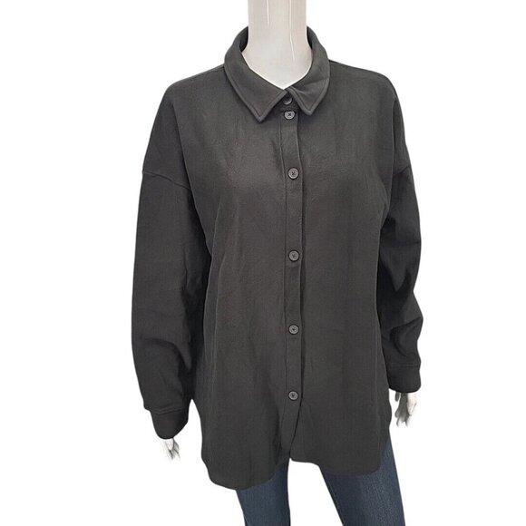 Cuddl Duds Flannel Fleece Button Down Shacket Black Large A609251 - Picture 1 of 1